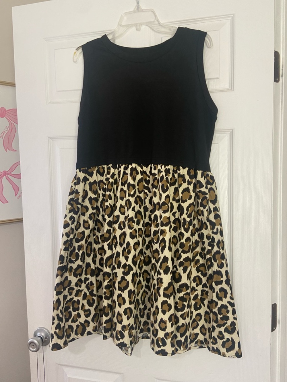 Black & Leopard Print Casual Sleeveless Dress